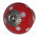 Porcelain doorknob polka dot red